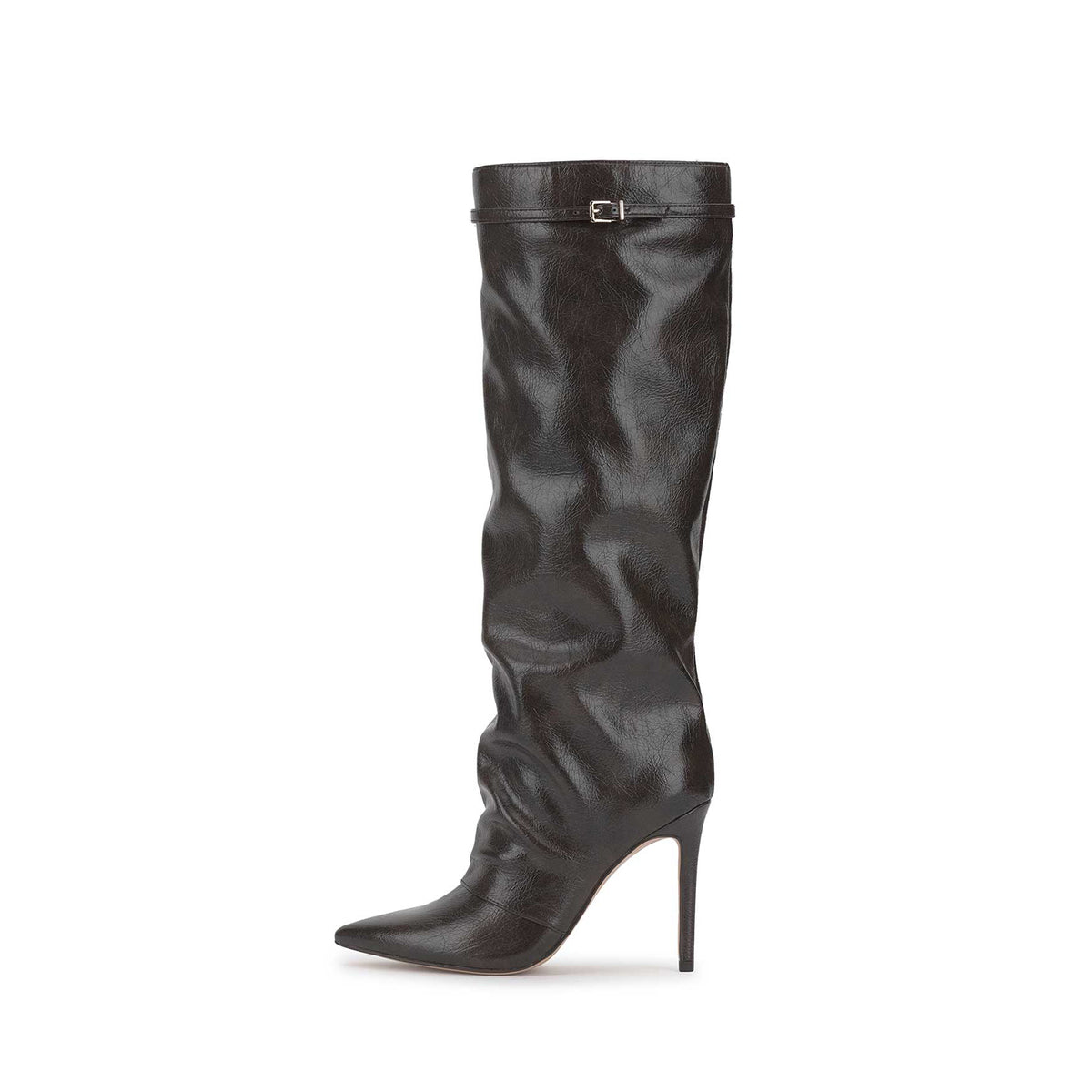 Dark Brown Pointed-Toe Sleek Half-Zip Knee High Simple Stiletto Boots
