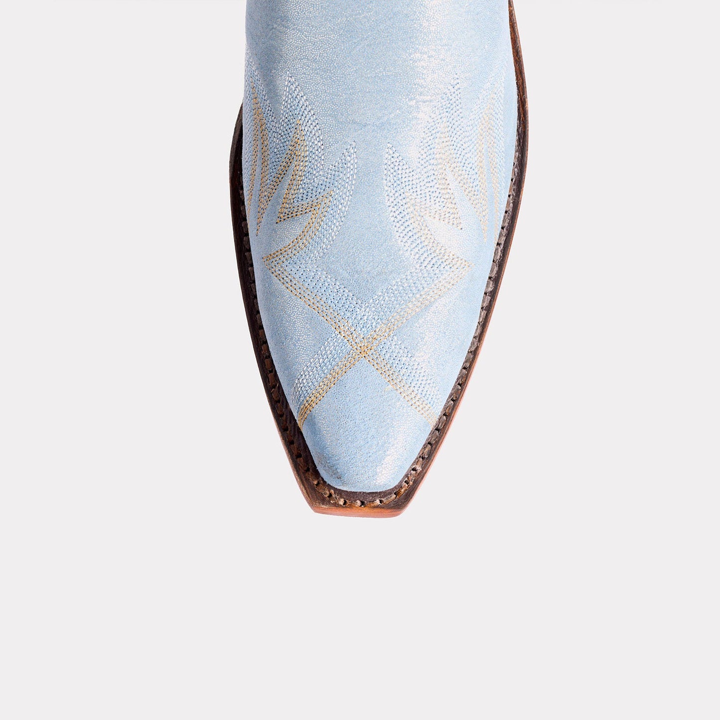 Metallic Blue Snip-Toe Western Embroidery Mid Calf Chic Cowgirl Boots
