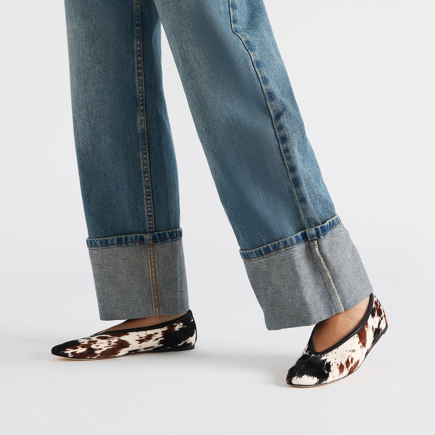 Cow Pony Hair Elegant Square-Toe Slip-On Flats