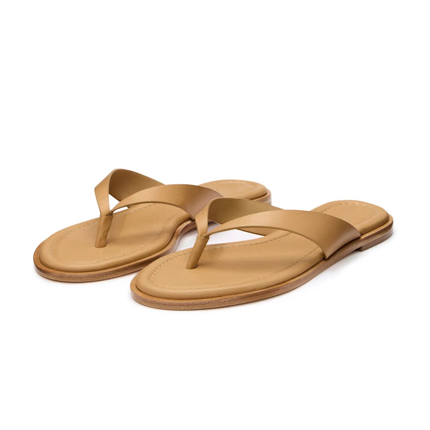 Light Yellow Round-Toe Flip-Flop Slip-On Sandals Flats