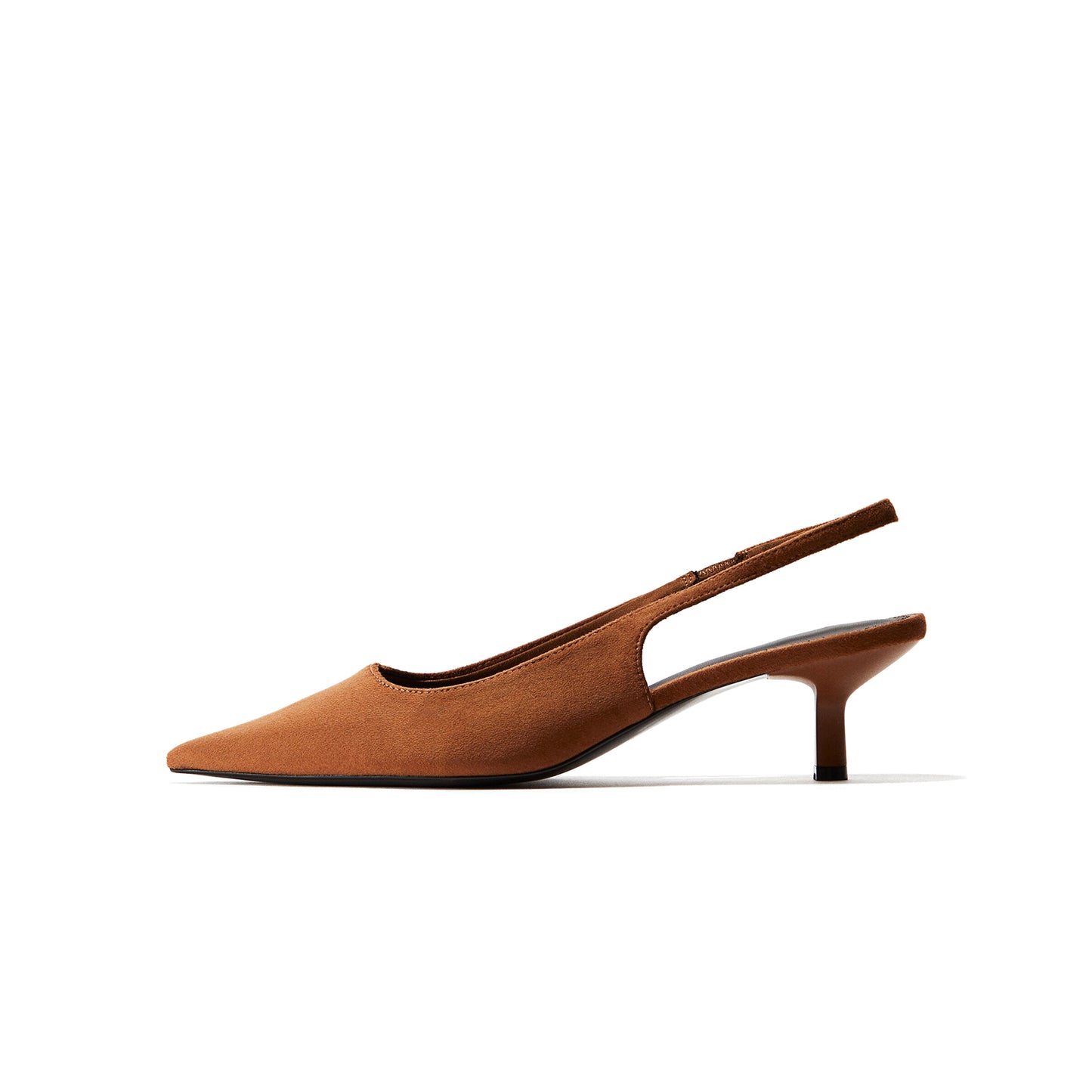Brown Faux Suede Pointed-Toe Slingback Slip-On Kitten Heels