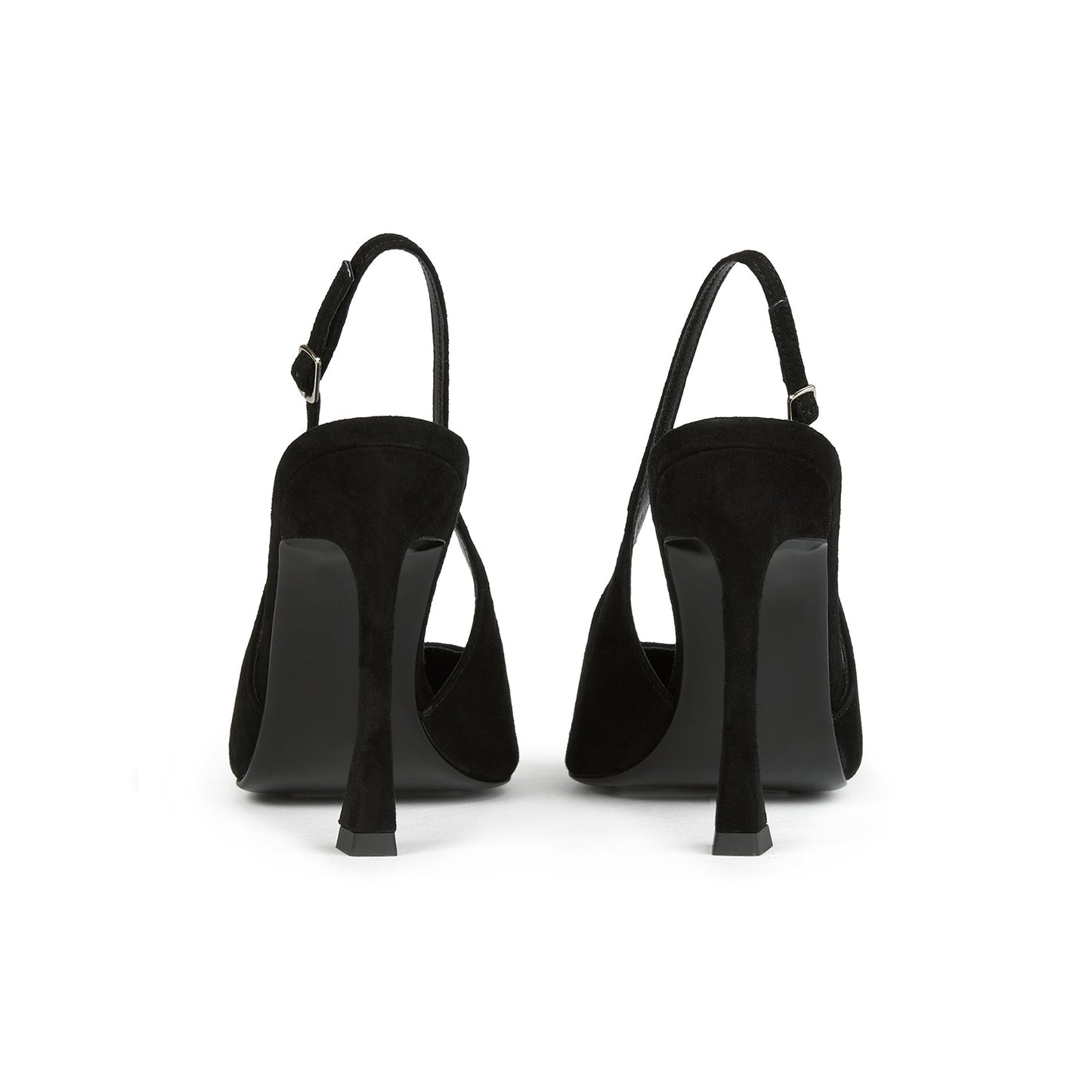 Black Faux Suede Pointed-Toe Slingback Pumps High Heels