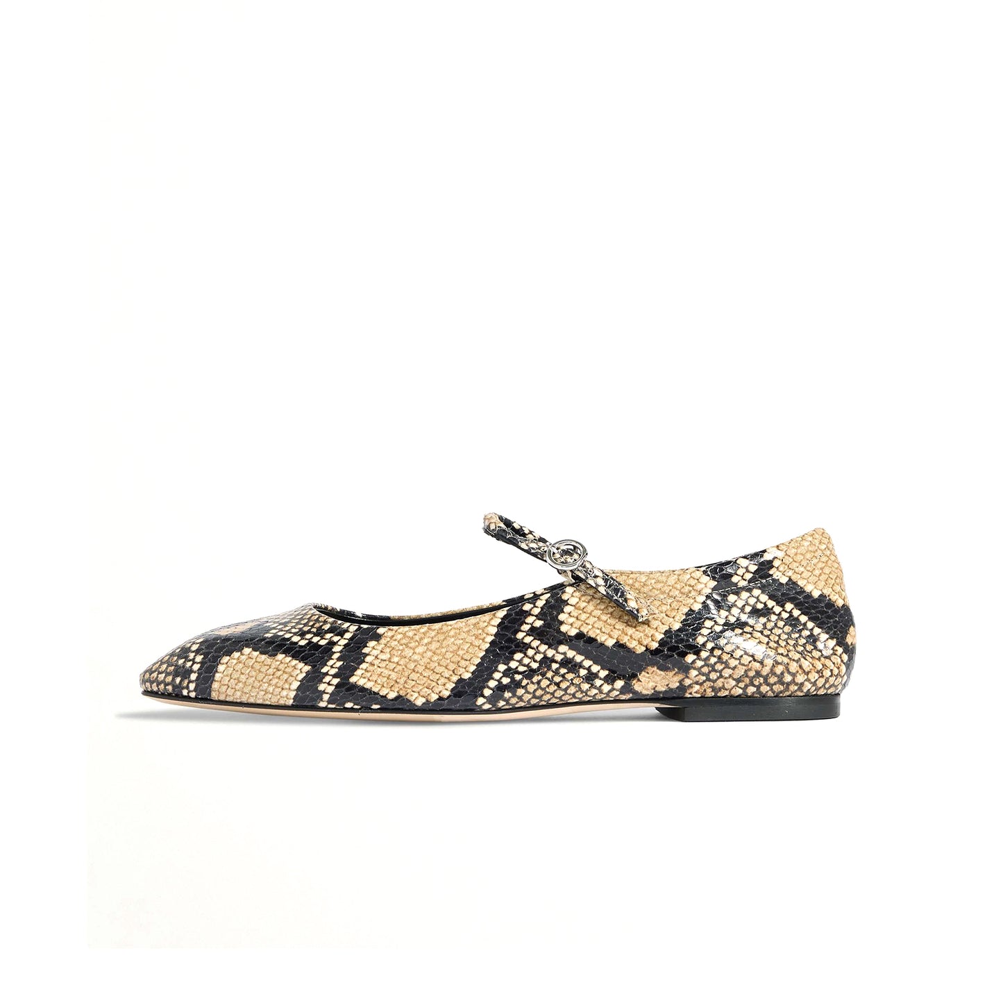 Snakeskin Print Vegan Leather Square-Toe Mary Jane Ballet Flats