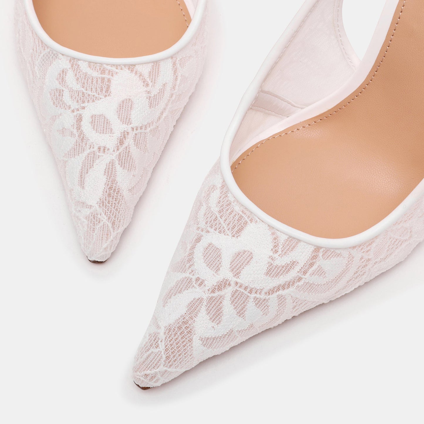 White Lace Mesh Pointed-Toe Chic Slingback High Heels