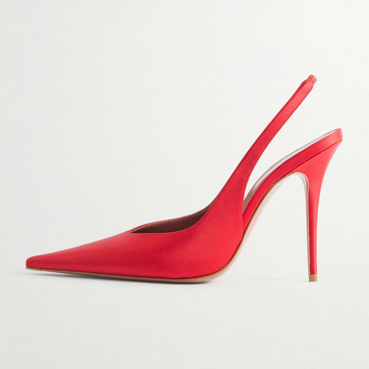 Red Satin Pointed-Toe Buckle Slingback Sleek High Heels