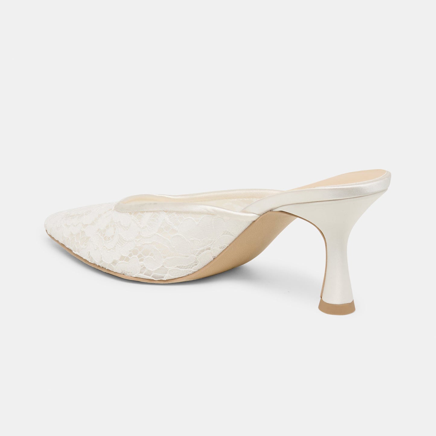 White Lace Mesh Pointed-Toe Stylish Front Bow Backless High Heels