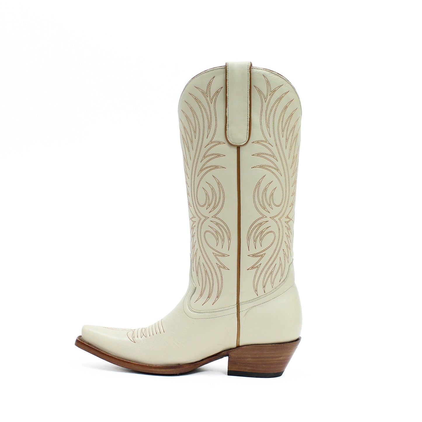 Bone Snip-Toe Western Embroidery Mid Calf Cowgirl Boots
