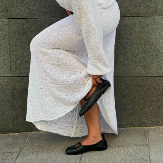 Black Square-Toe Stretchy Ballet Flats