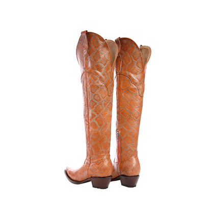 Bronze Snakeskin Snip-Toe Half-Zip Over-The-Knee Cowgirl Boots