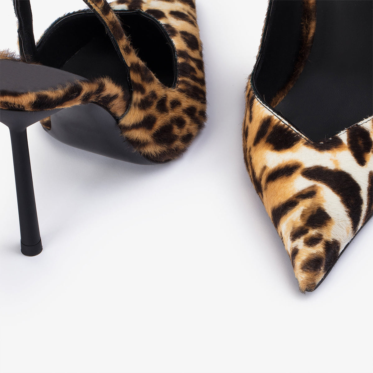 Classic Leopard Pattern Pony Hair Vegan Leather Pointed-Toe Slingback Pumps High Heels
