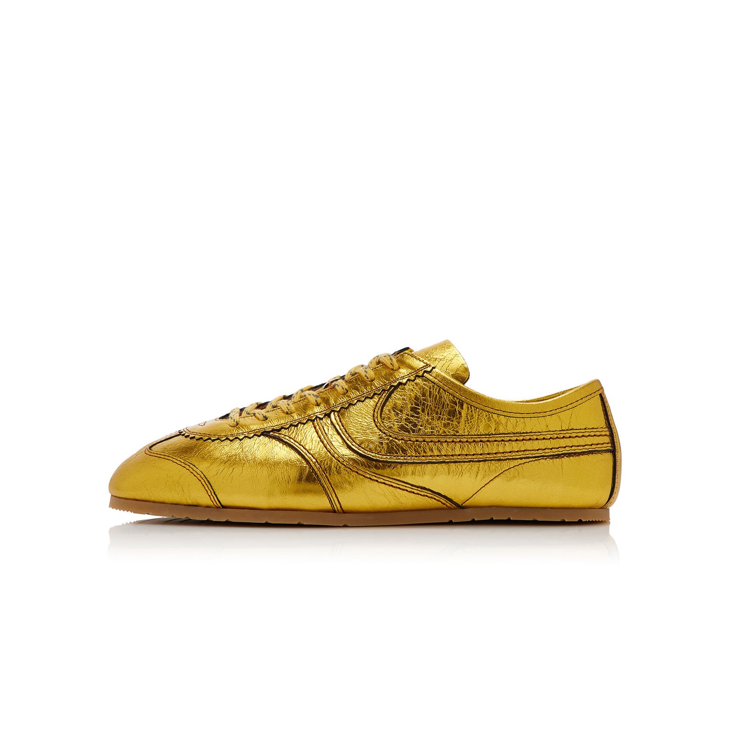 Metallic Gold Square-Toe Lace-Up Sneakers Flats