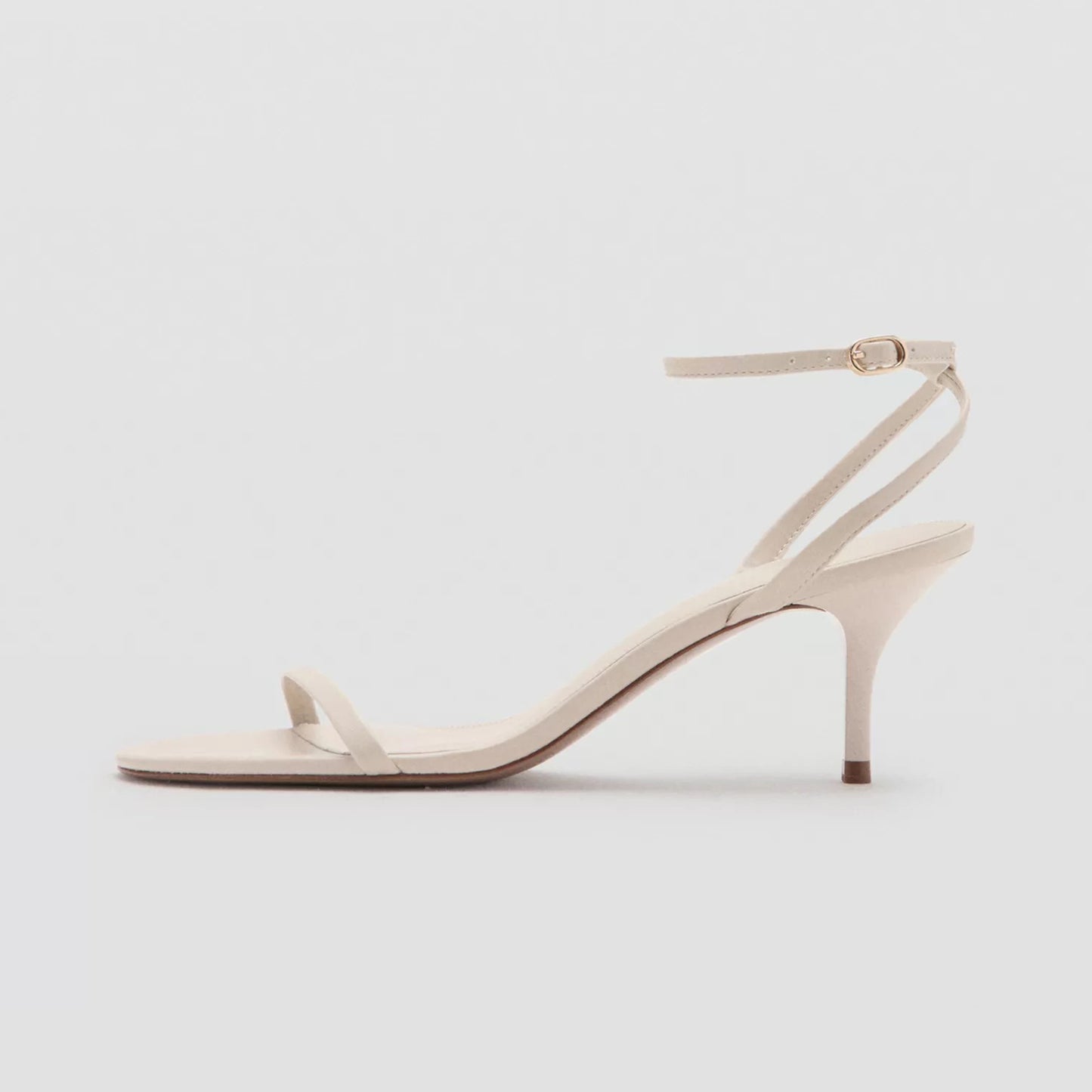Ecru Round-Toe Strappy Ankle And Back Straps Sandals Kitten Heels