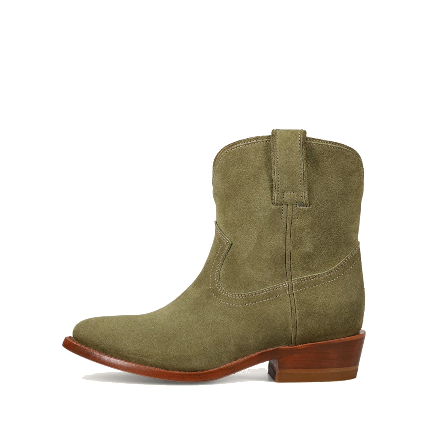 Jade Green Faux Suede Round-Toe Simple Slip-On Ankle Cowgirl Boots
