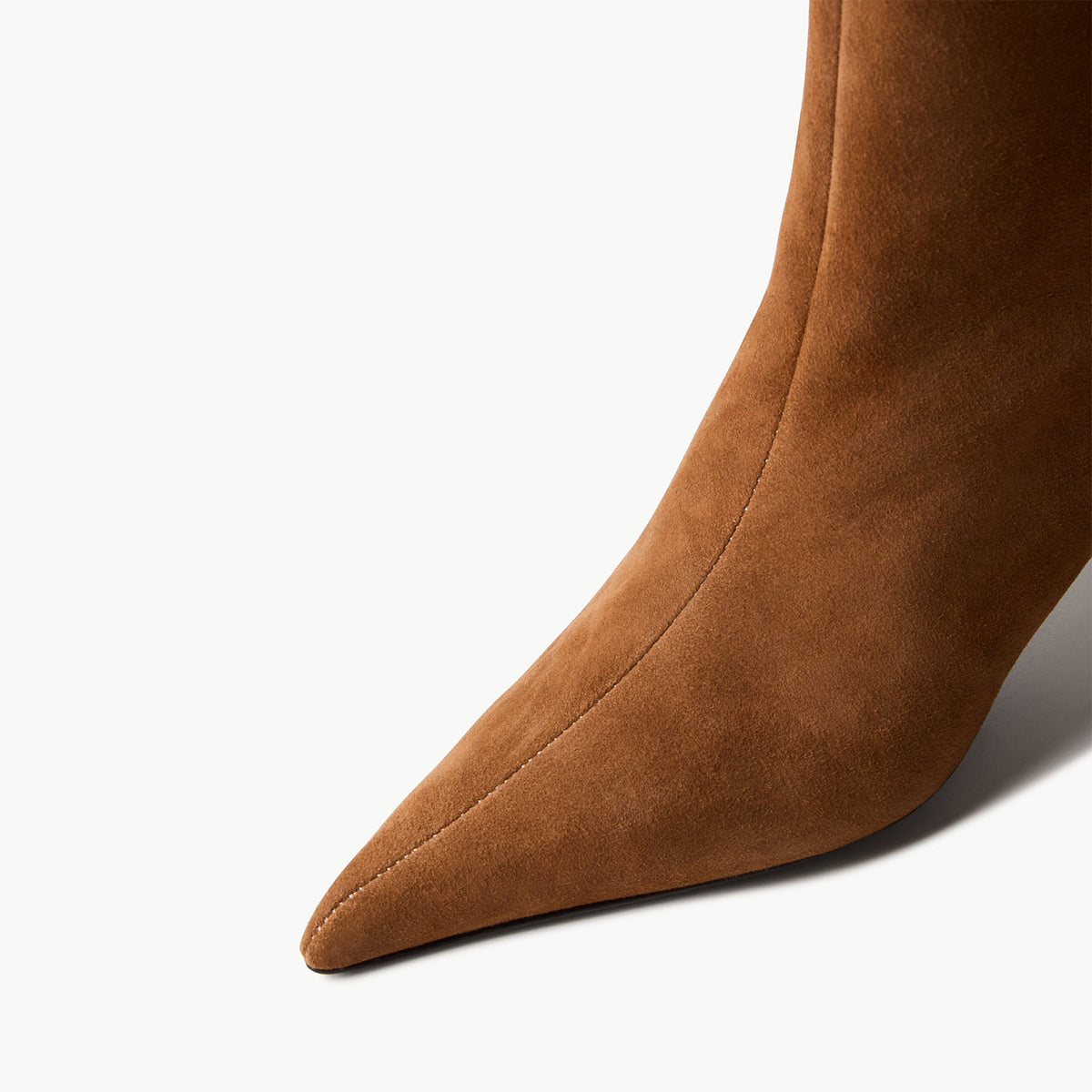 Tan Faux Suede Pointed-Toe Knee High Simple High Stiletto Boots