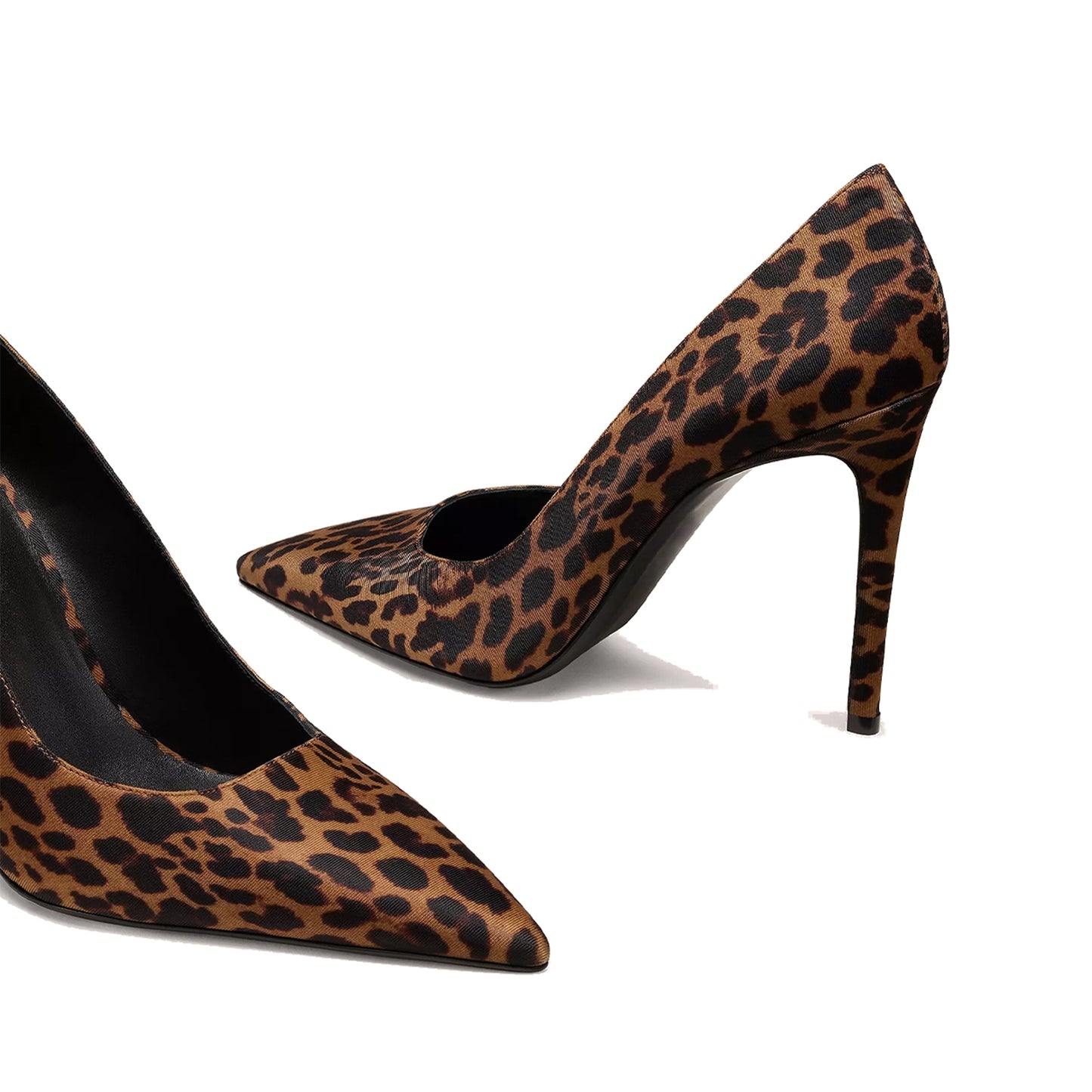 Leopard Satin Pointed-Toe Slip-On High Heels