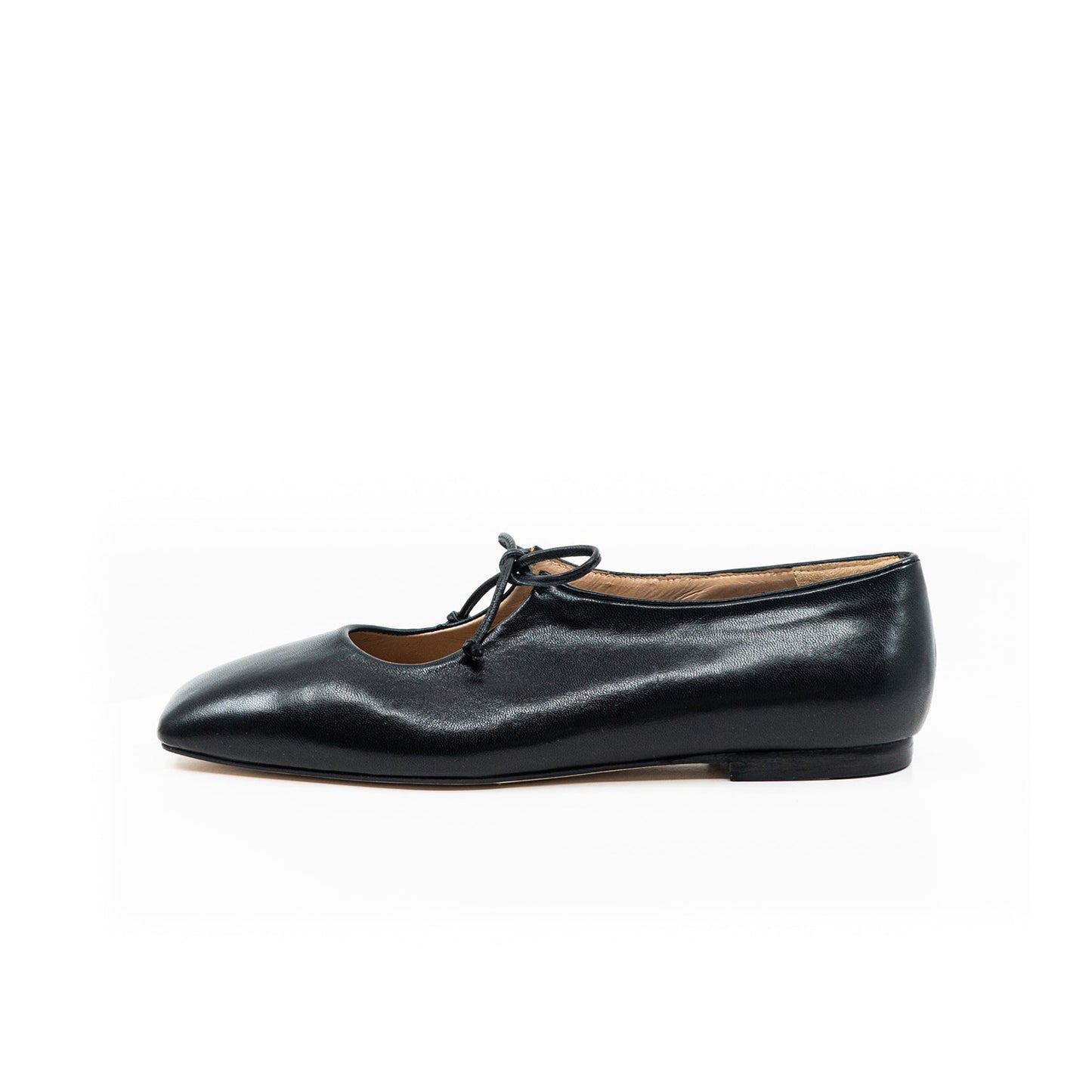 Black Vegan Leather Square-Toe Vamp Strap With Bow Ballet Flats
