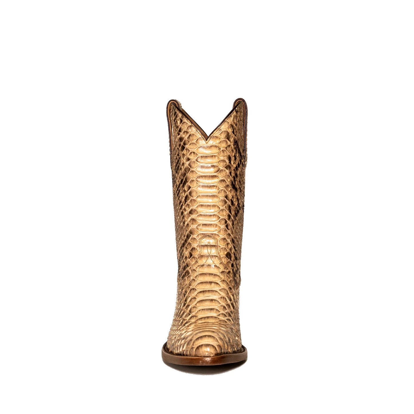 Taupe Snakeskin Print Snip-Toe Simple Mid Calf Cowgirl Boots