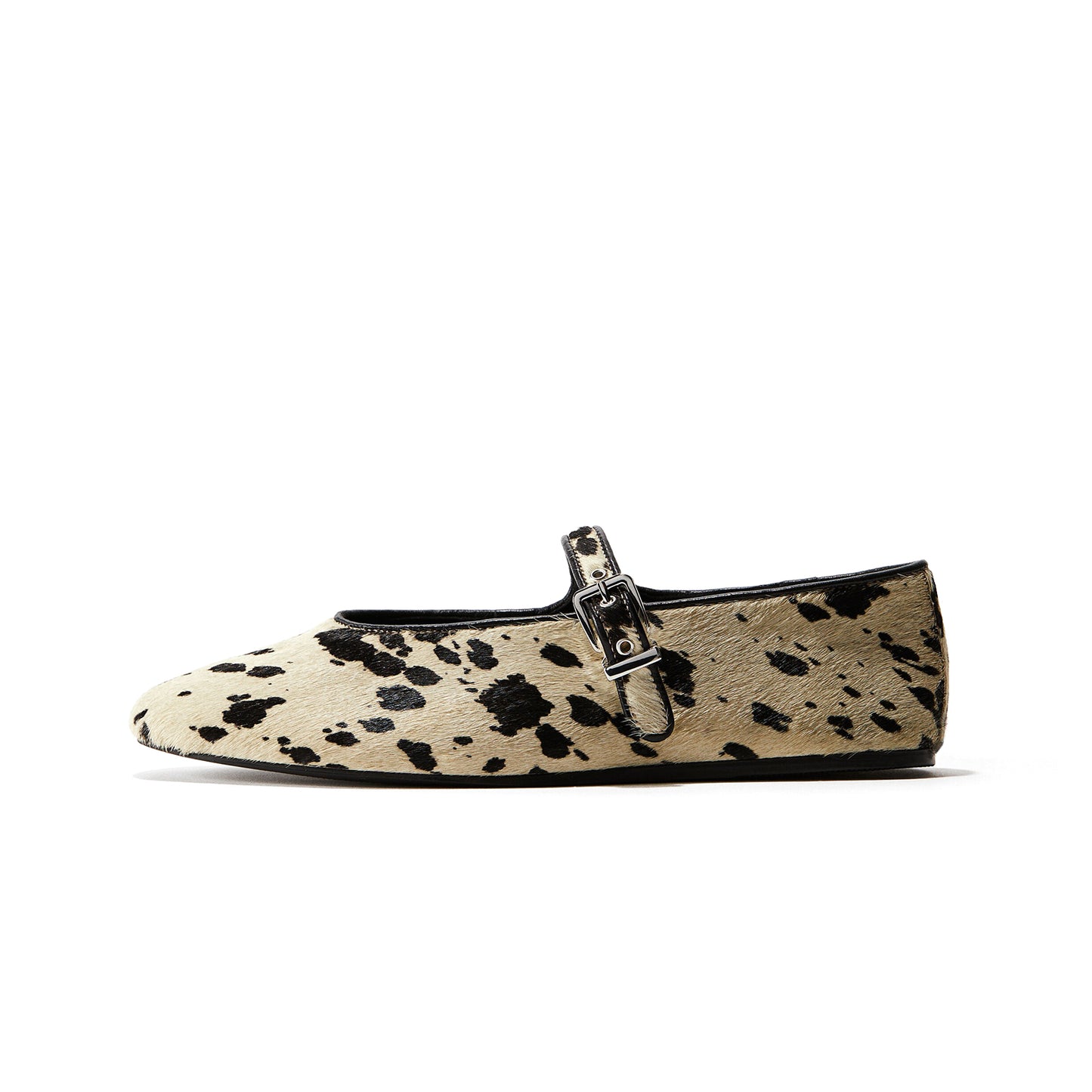 Cow Pony Hair Square-Toe Bridge Strap Ballet Flats