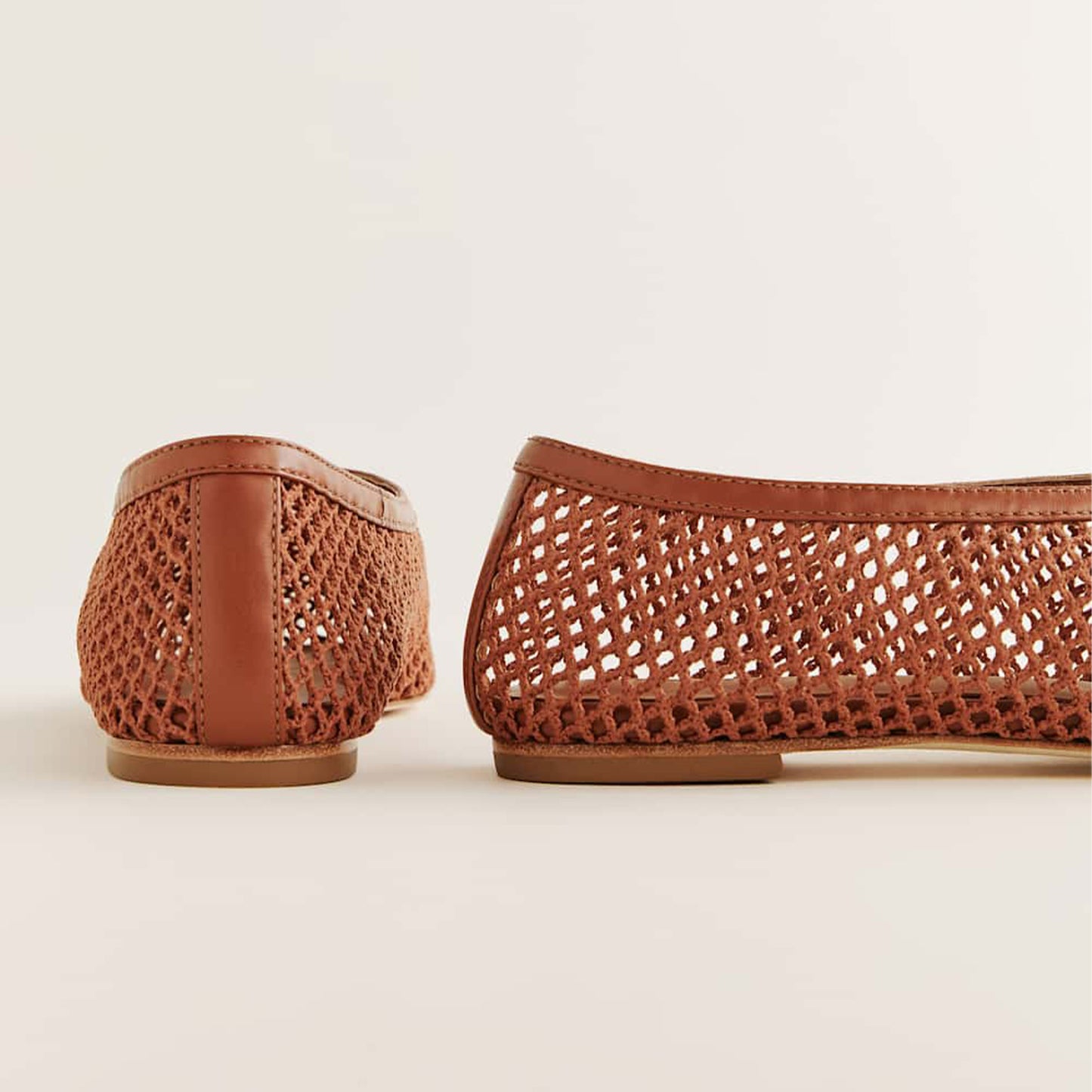 Brown Mesh Vegan Leather Square-Toe Classic Ballet Slip-On Flats