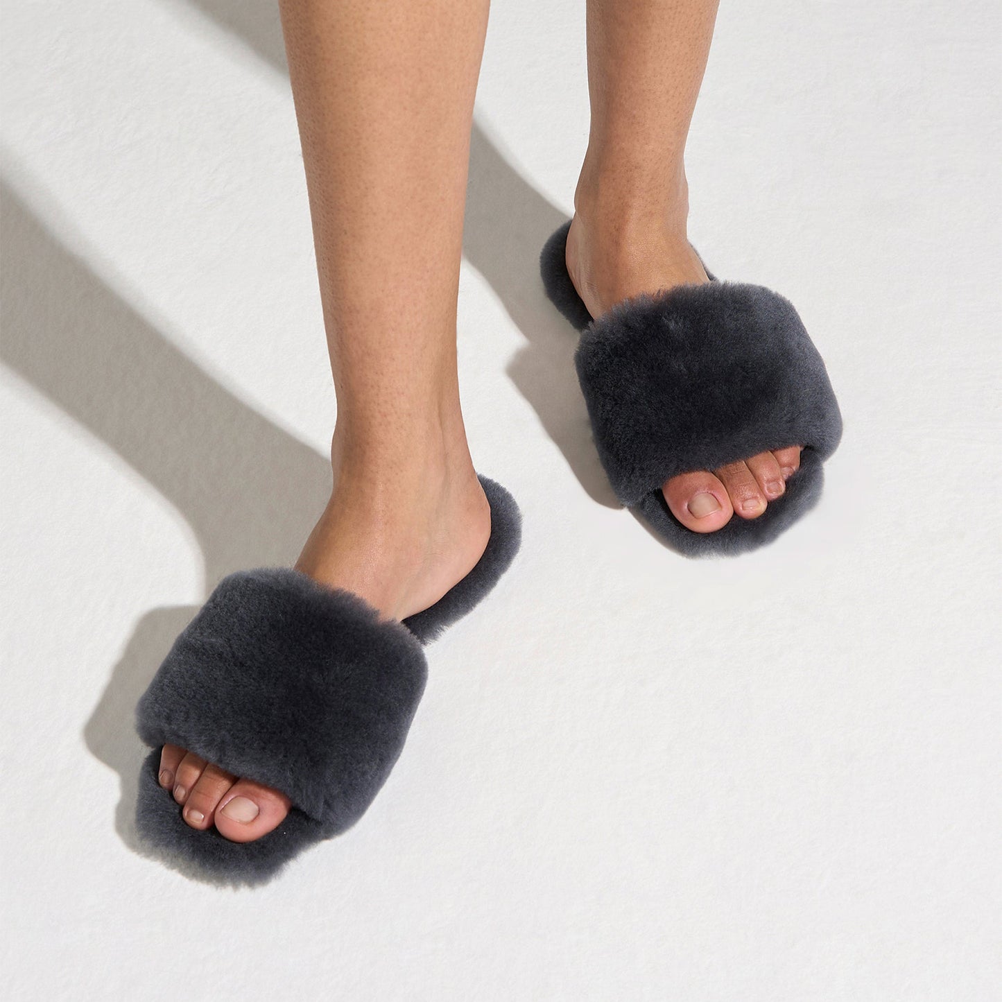 Charcoal Plush Square-Toe Slip-On Slippers Flats