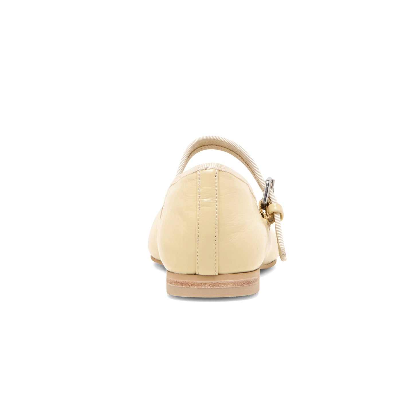 Light Yellow Vegan Leather Round-Toe Bridge Strap Ballet Flats