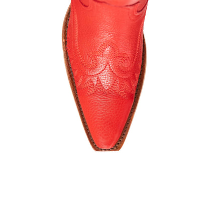 Red Snip-Toe Embroidery Side Fringe Half-Zip Knee High Cowgirl Boots