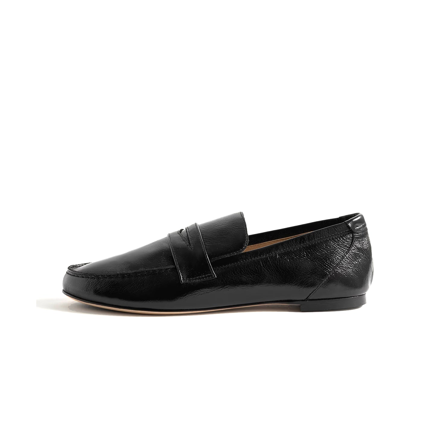 Black Vegan Leather Round-Toe Slip-On Chic Loafers Flats