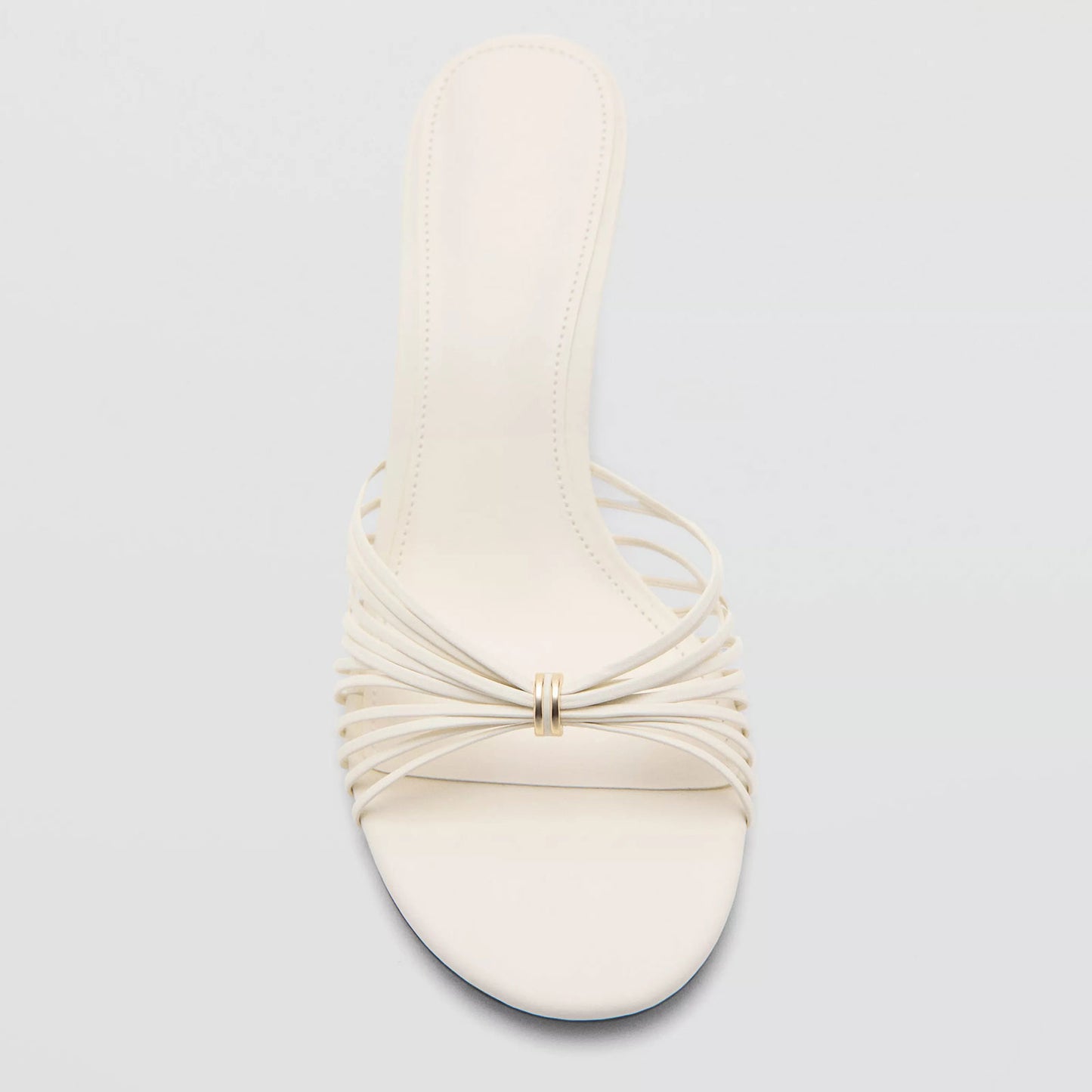 White Square-Toe Front Strappy Backless Slip-On Kitten Heels