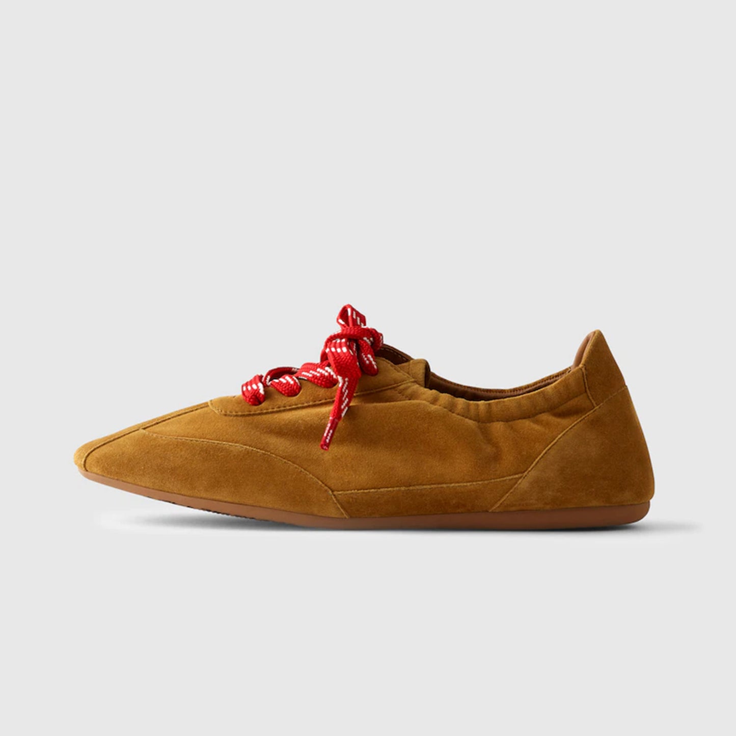 Sand Cow Suede Square-Toe Lace-Up Ballet Sneakers