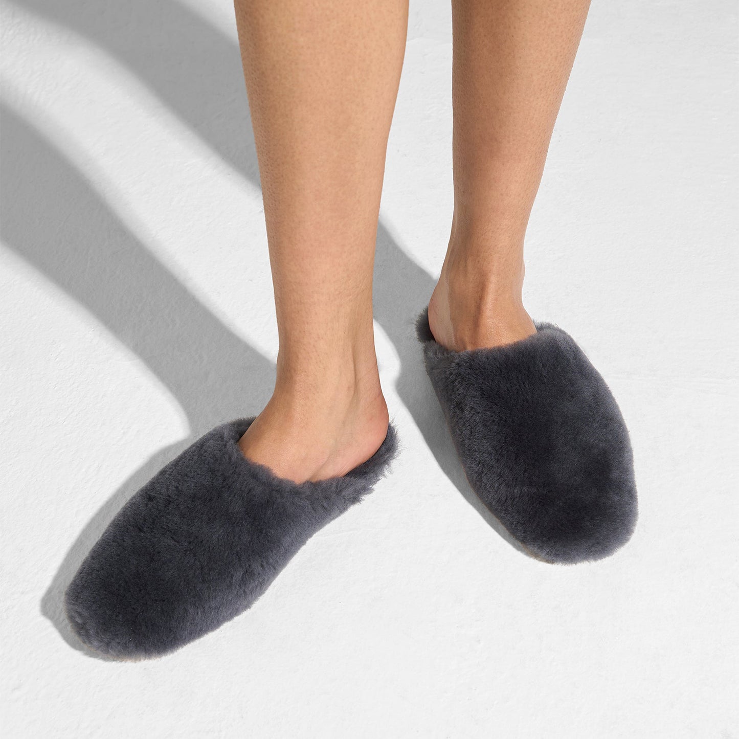 Charcoal Plush Square-Toe Slip-On Backless Slippers Flats