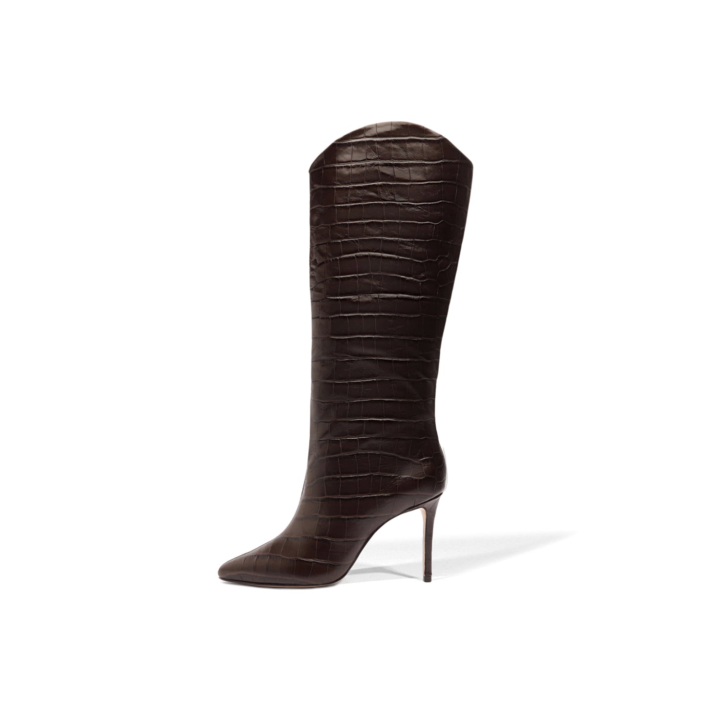 Chocolate Crocodile Print Pointed-Toe Simple Wide Calf Knee High Stiletto Boots