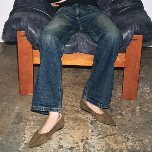 Dark Green Faux Suede Pointed-Toe Simple Slip-on Ballet Flats