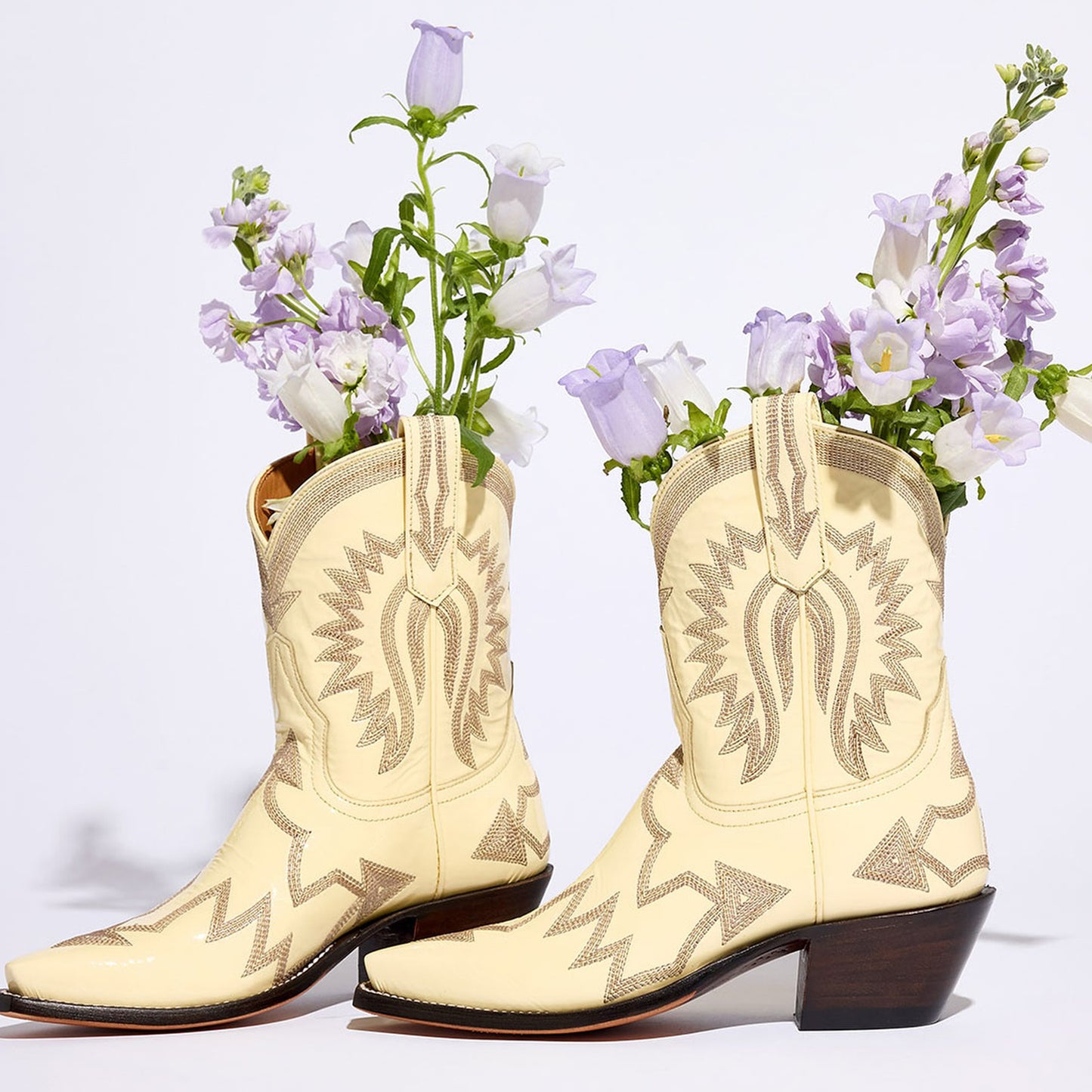 Patent Yellow Snip-Toe Western Embroidery Ankle Cowgirl Boots