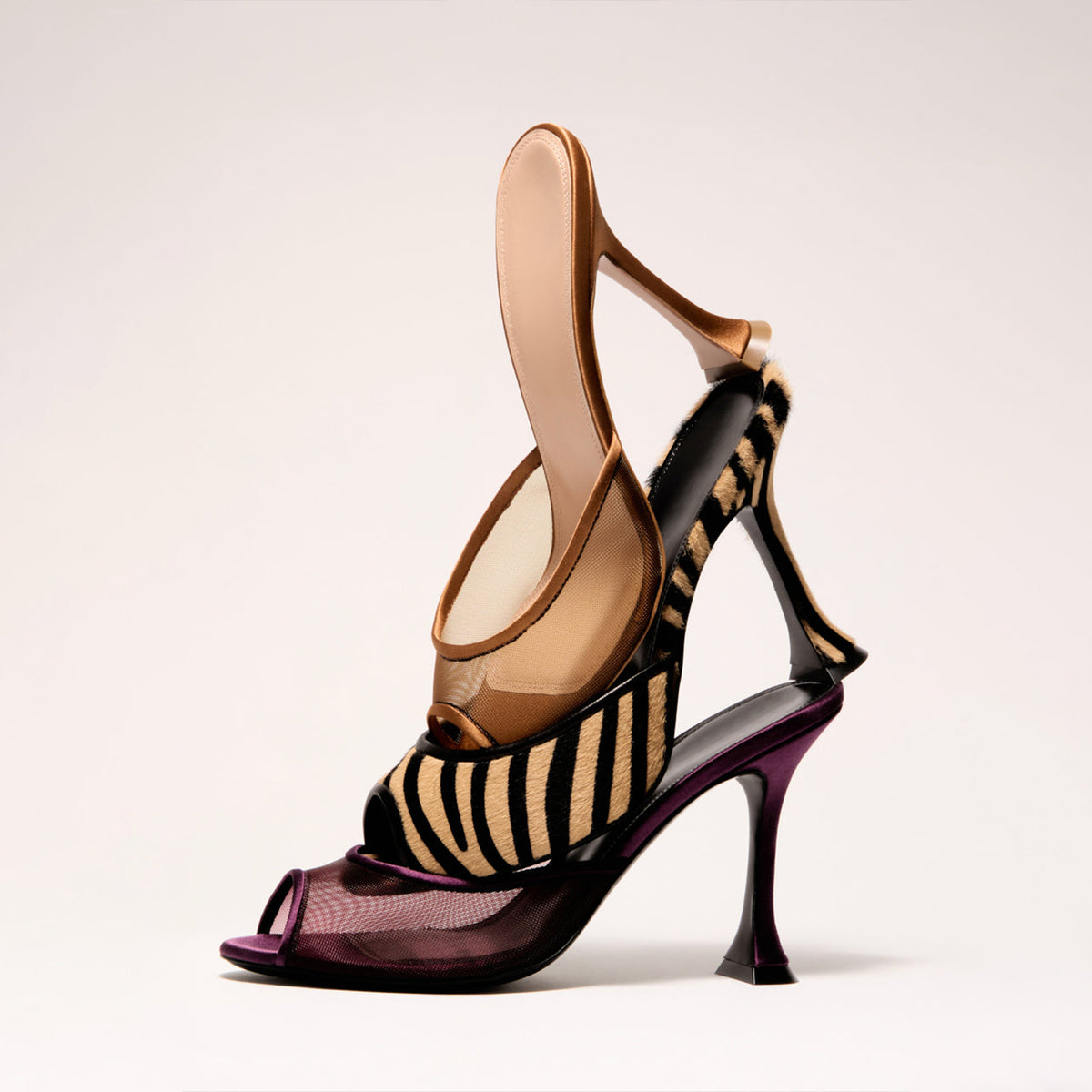 Zebra Pattern Peep Round-Toe Backless Pumps High Heels