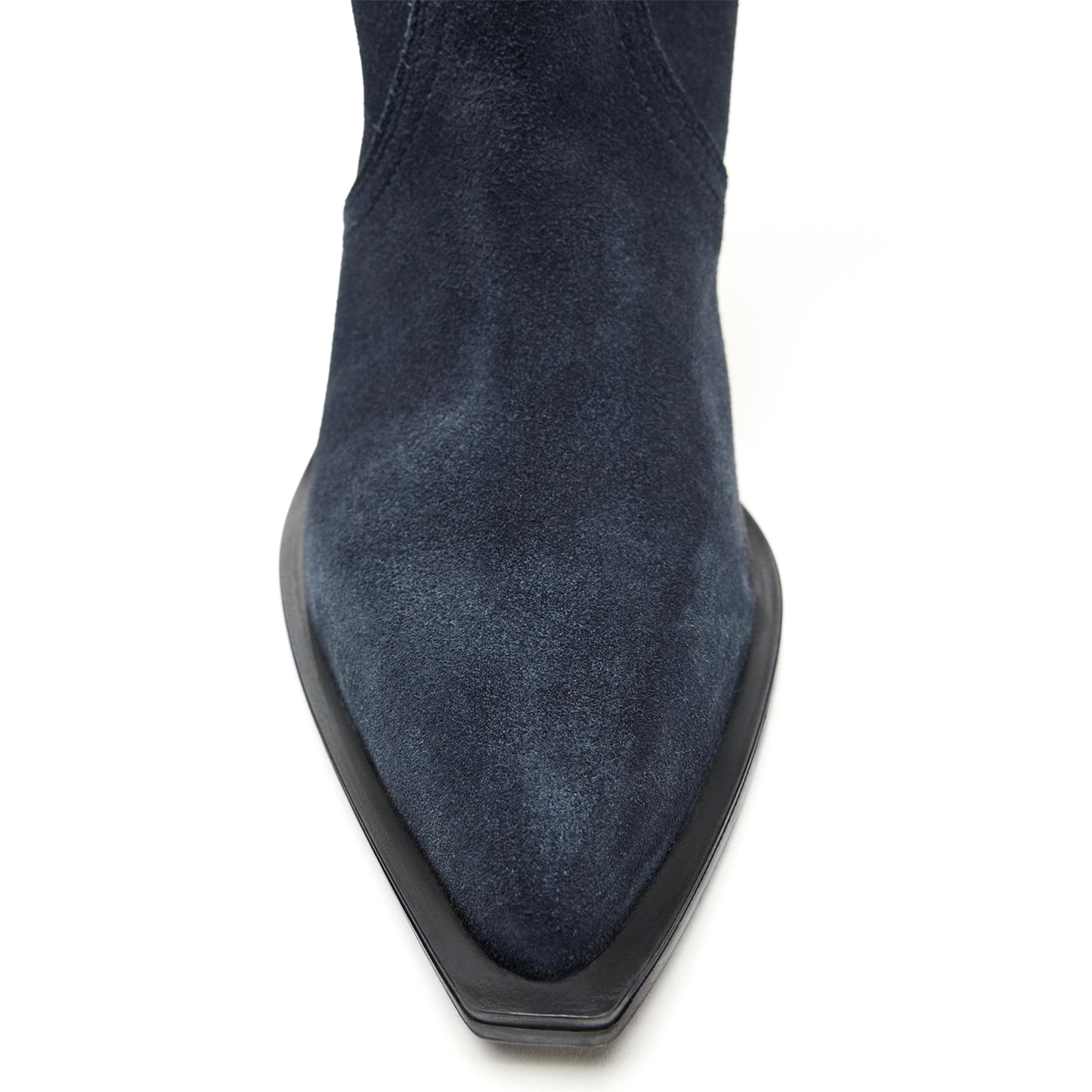 Dark Blue Faux Suede Pointed-Toe Simple And Sleek Knee High Cowgirl Boots