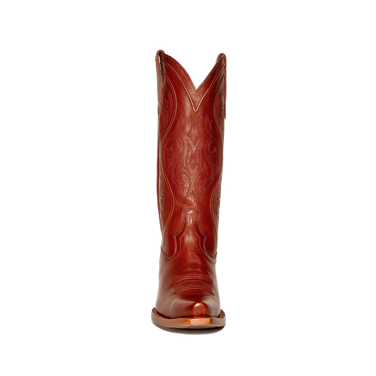 Cognac Snip-Toe Embroidery Chic Mid Calf Cowgirl Boots