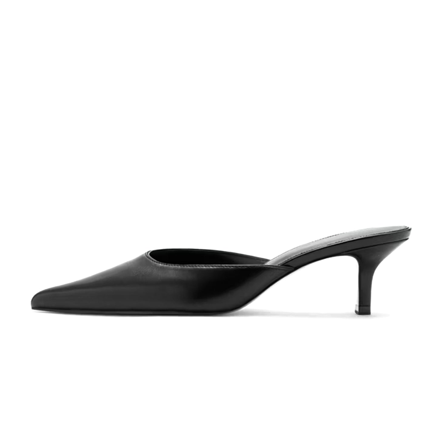 Black Vegan Leather Pointed-Toe Chic Backless Kitten Heels