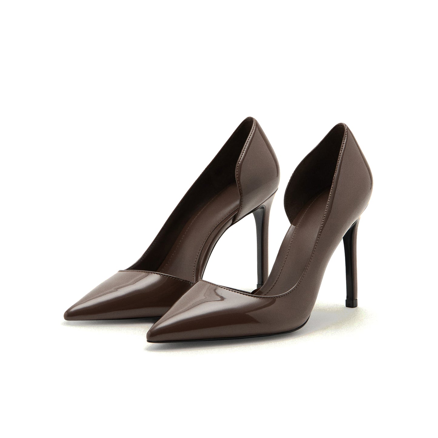 Patent Chocolate Pointed-Toe Slip-On Sleek High Heels Pumps