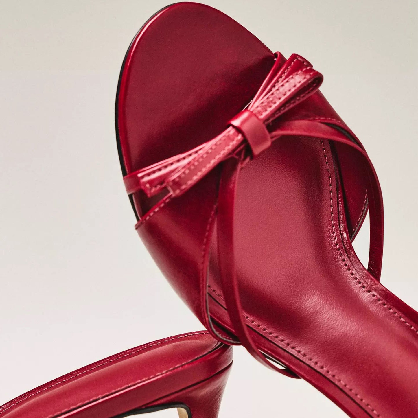 Red Peep Round-Toe Front Knot Strappy Backless Chic Kitten Heels