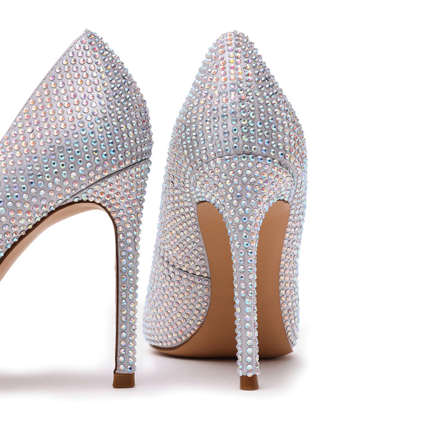 Iridescent Satin Full Rhinestones Pointed-Toe Classic Slingback High Heels