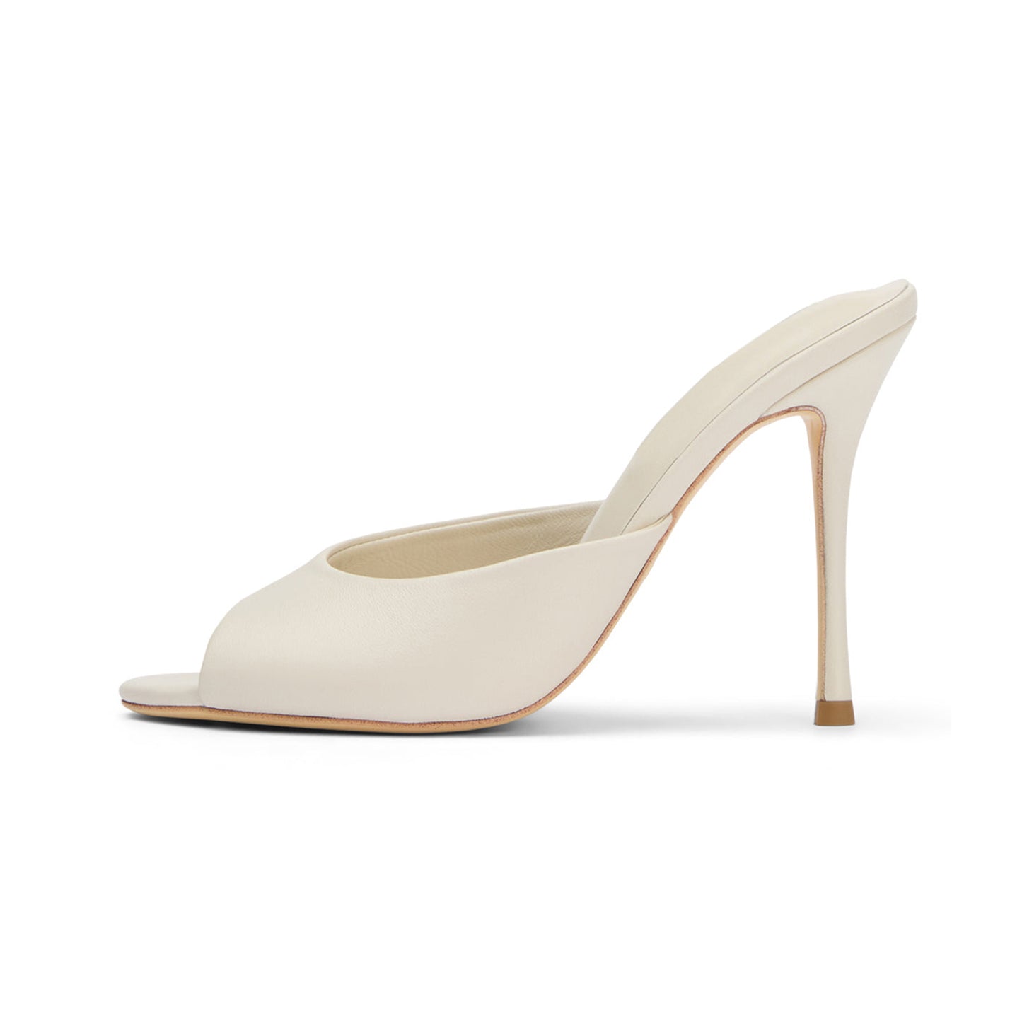 Cream Peep Round-Toe Slip-On Backless Stiletto High Heels