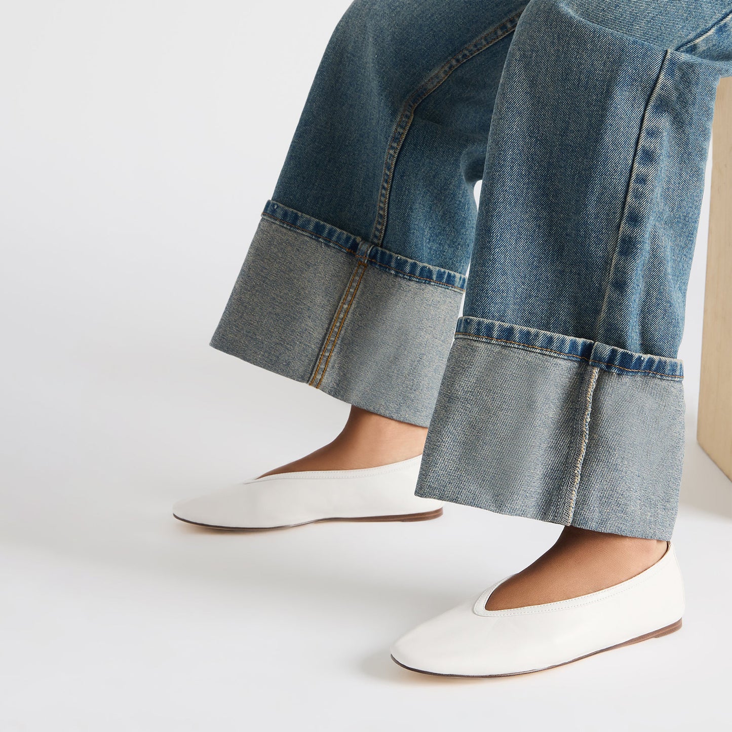 White Elegant Square-Toe Rhinestone Slip-On Flats