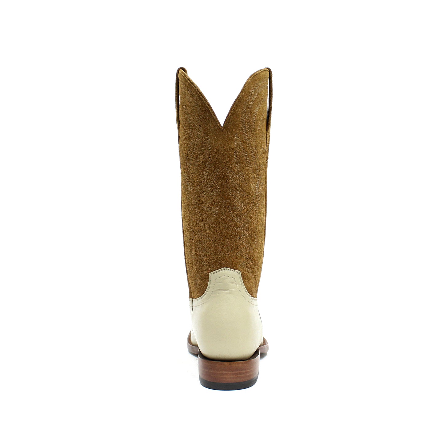 Contrast Brown And Bone Square-Toe Embroidery Mid Calf Cowgirl Boots