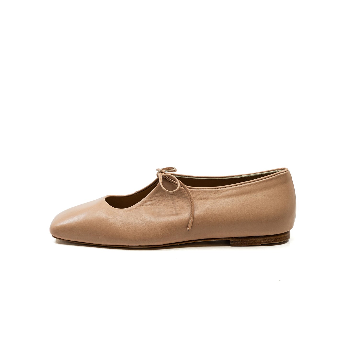 Peach Vegan Leather Square-Toe Vamp Strap With Bow Ballet Flats