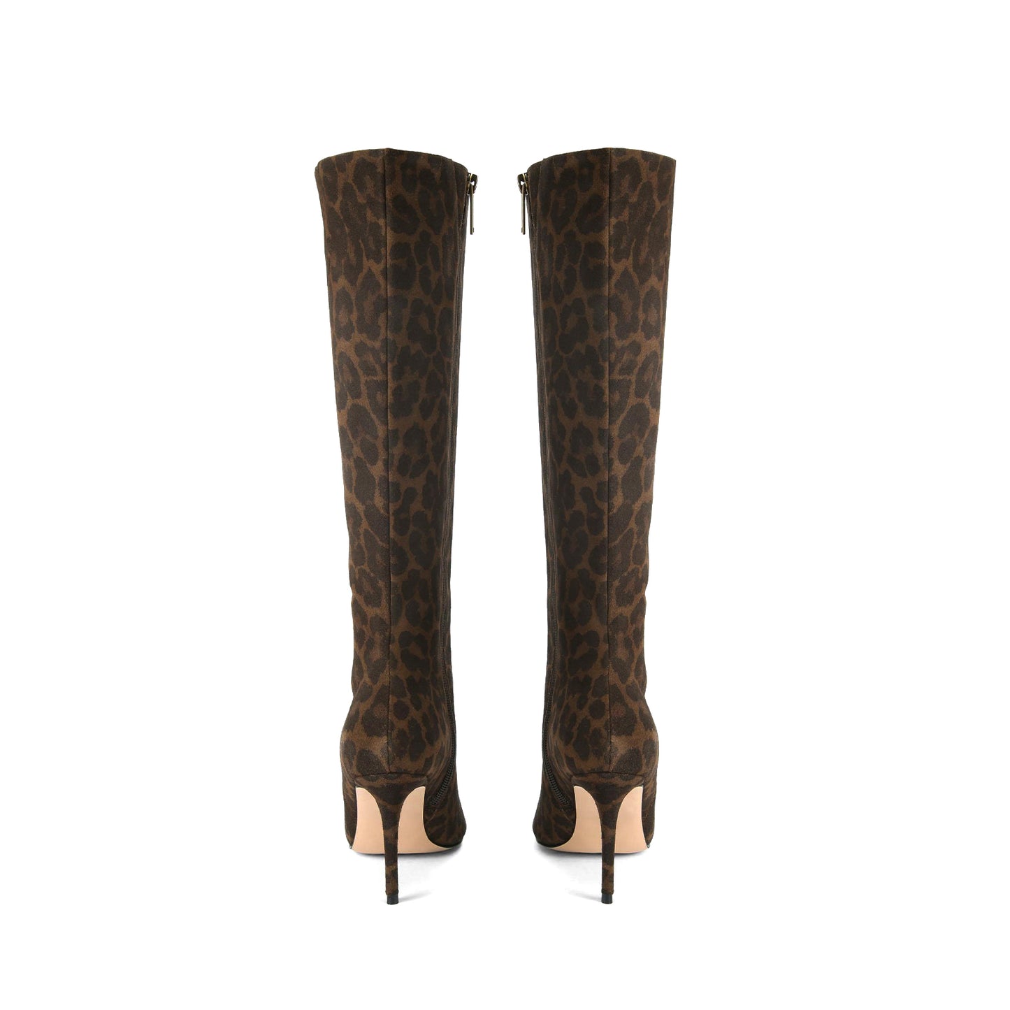 Leopard Print Pointed-Toe Stylish Simple Full-Zip Knee High Stiletto Boots