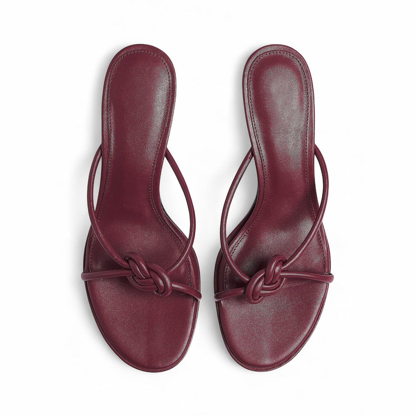 Burgundy Round-Toe Front Knot Straps Backless Kitten Heels