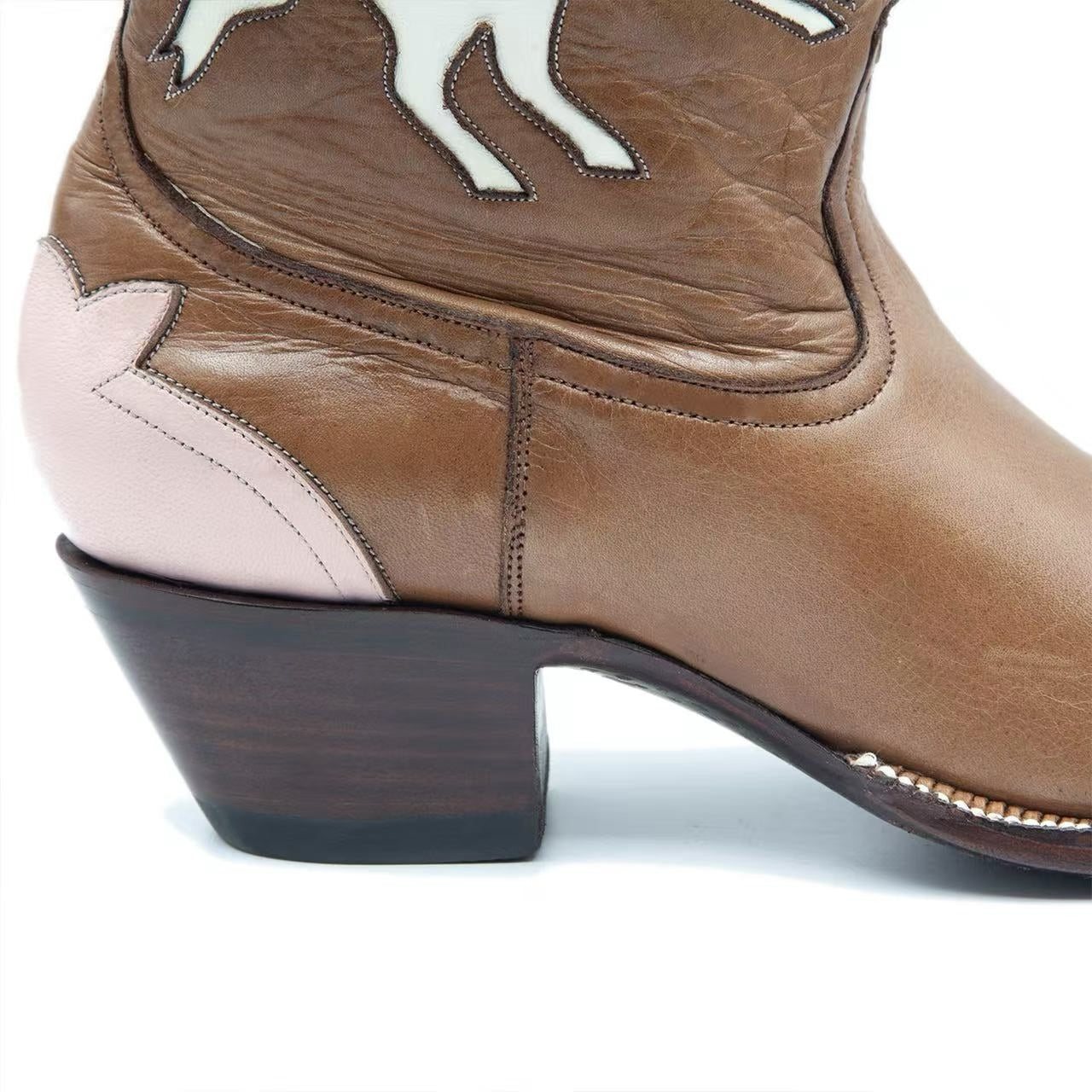 Cognac Snip-Toe Bone Pony Inlay Classic Ankle Cowgirl Boots