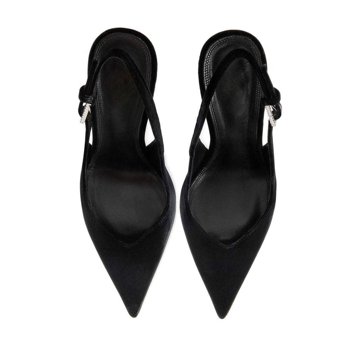 Black Faux Suede Pointed-Toe Classic Buckle Back Strap Pumps High Heels