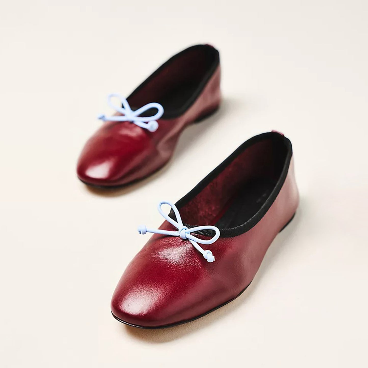 Wine Red Square-Toe Slip-On Front Bow Classic Ballet Flats