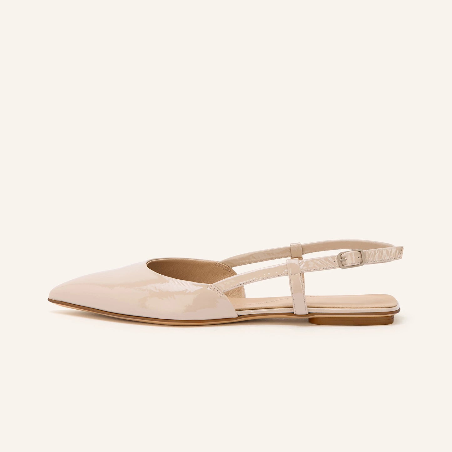 Patent Beige Pointed-Toe Chic Back Strap Stylish Flats